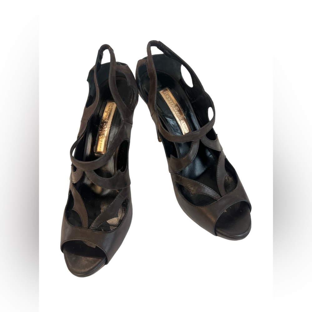 Rupert Sanderson brown cage sandals
